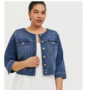 Torrid Crop Collarless Denim Jacket